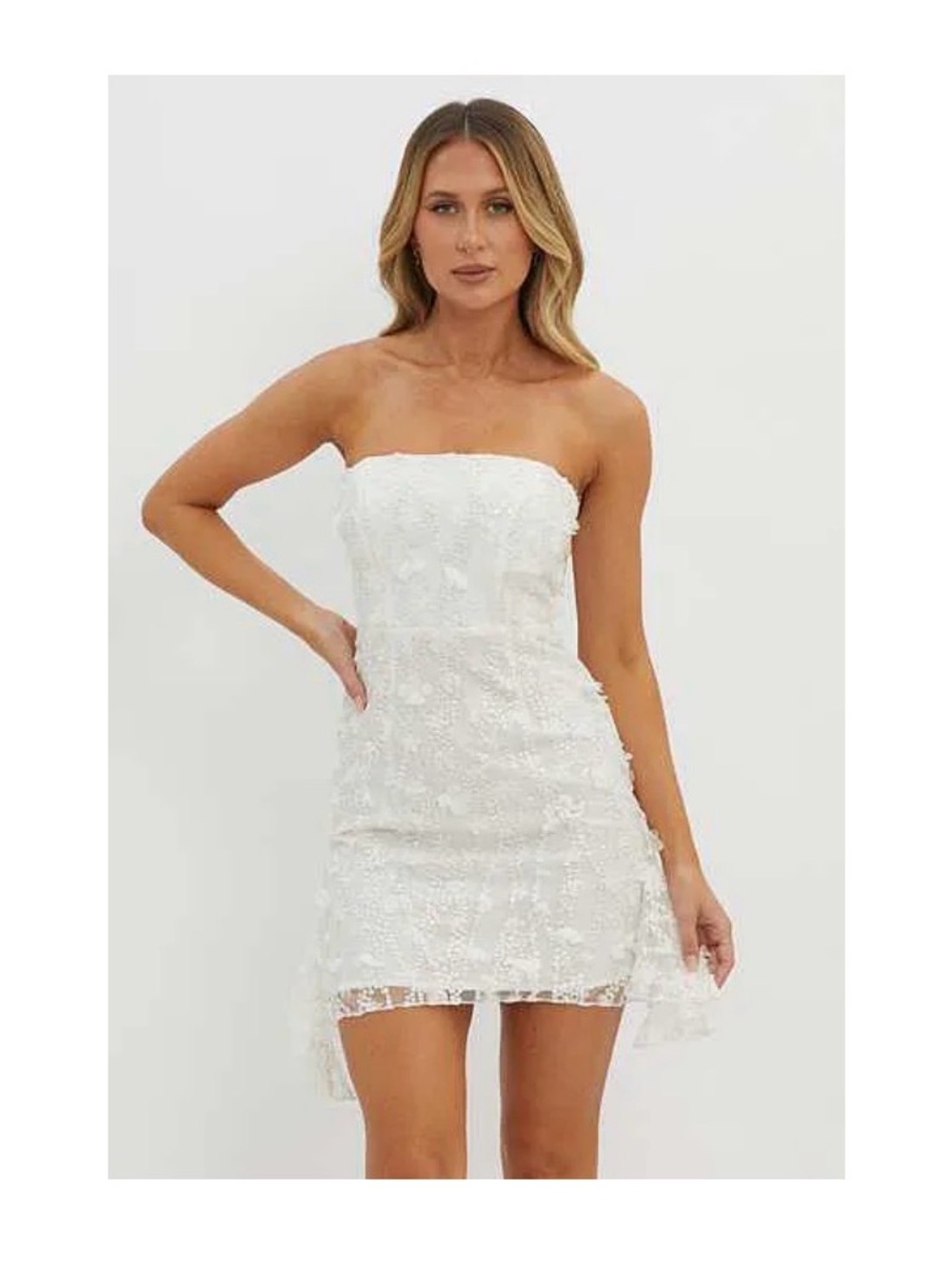 Strapless White Embellished Mini Dress
